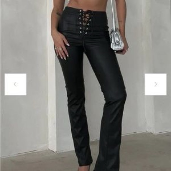 Rumored Pants - Black Faux Leather Lace-Up Pants